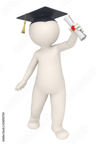 Graduation - 3d man or guy - Isolated