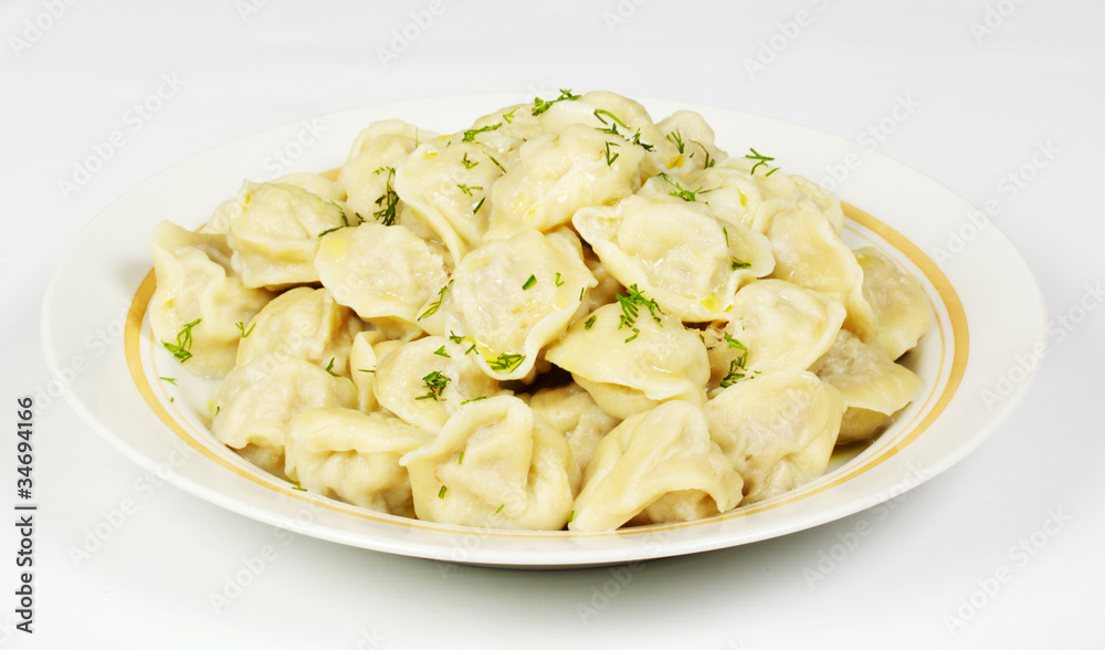 Bowl with traditional russian dish - pelmeni Bowl with traditional russian dish - pelmeni