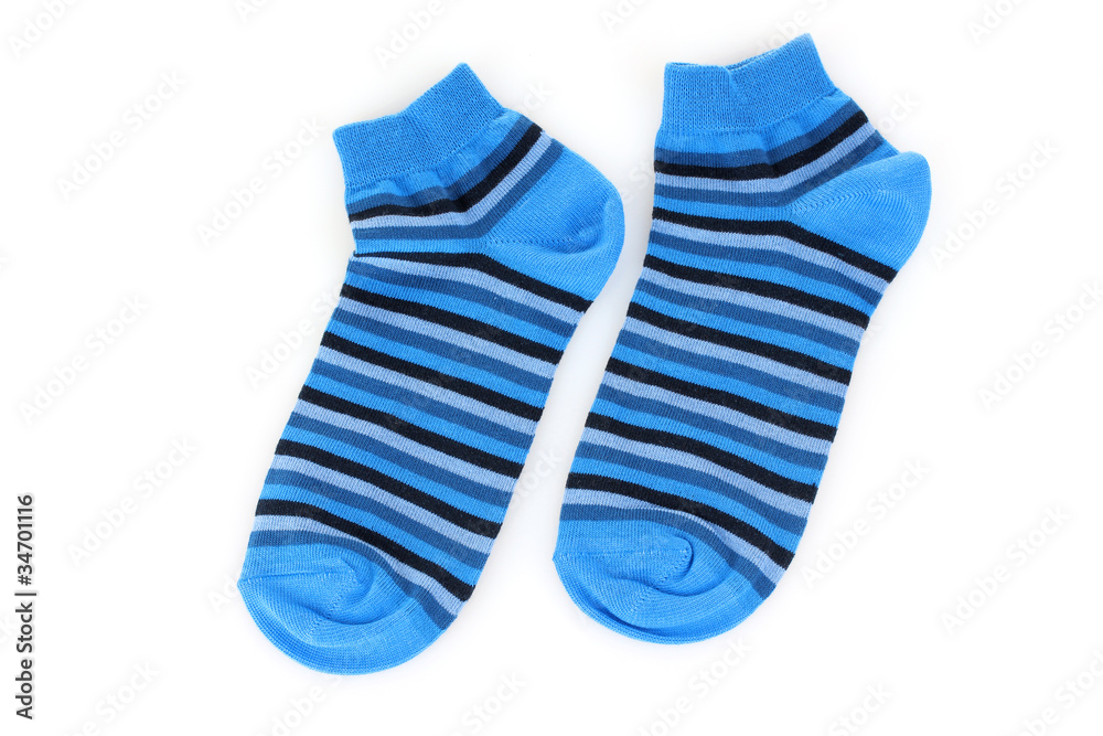 blue striped socks isolated on white
