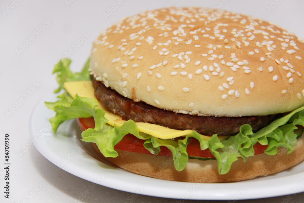 Tasty hamburger isolated on white background Tasty hamburger isolated on white background