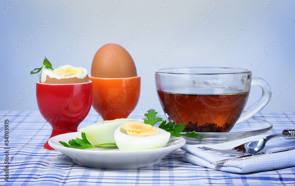 delicious breakfast of boiled eggs and tea delicious breakfast of boiled eggs and tea