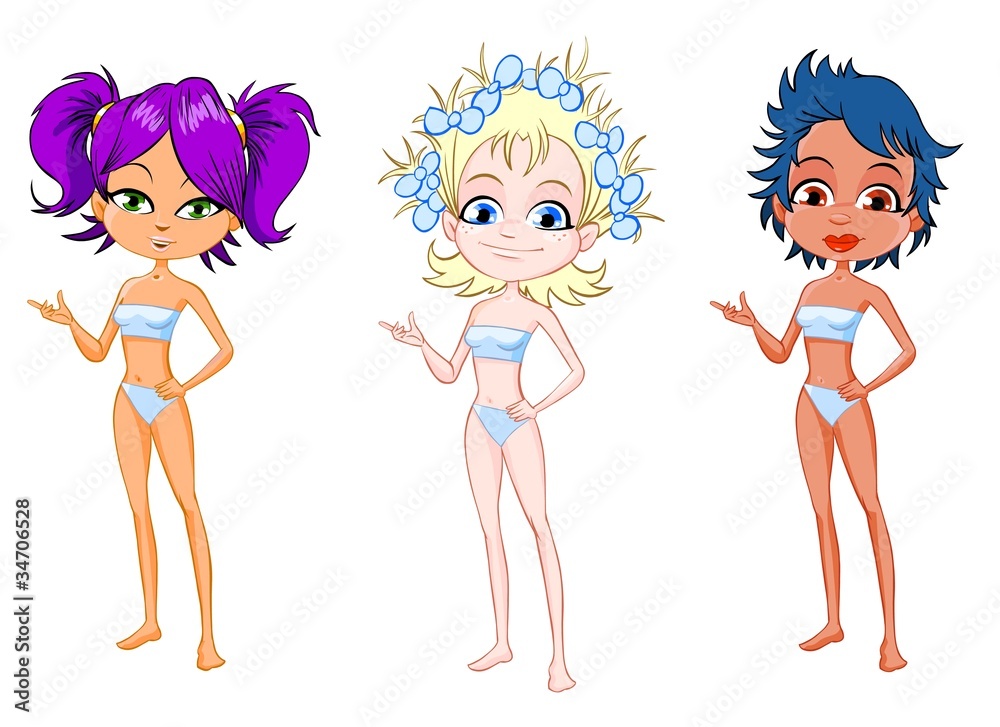 Three different girls or paper dolls. Three different girls or paper dolls.