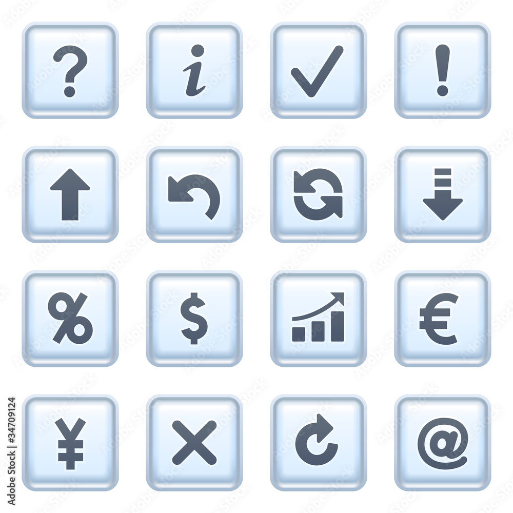 Symbols for web on blue buttons. Symbols for web on blue buttons.