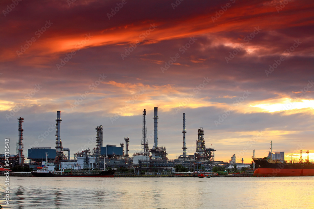 Oil refinery at twilight, Bangkok Thailand