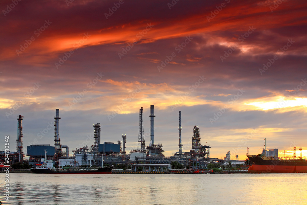 Oil refinery at twilight, Bangkok Thailand Oil refinery at twilight, Bangkok Thailand