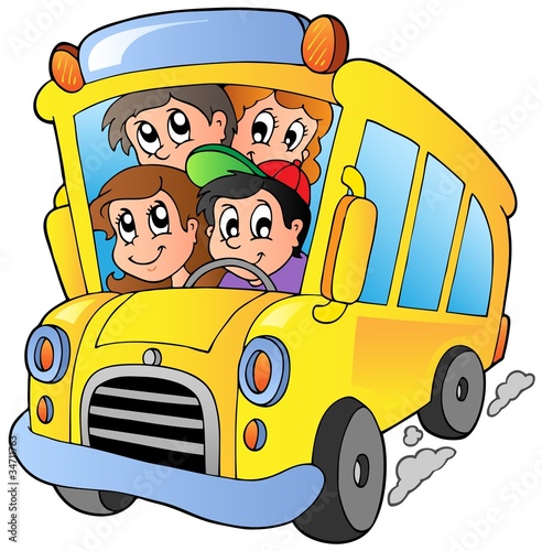 School bus with happy children