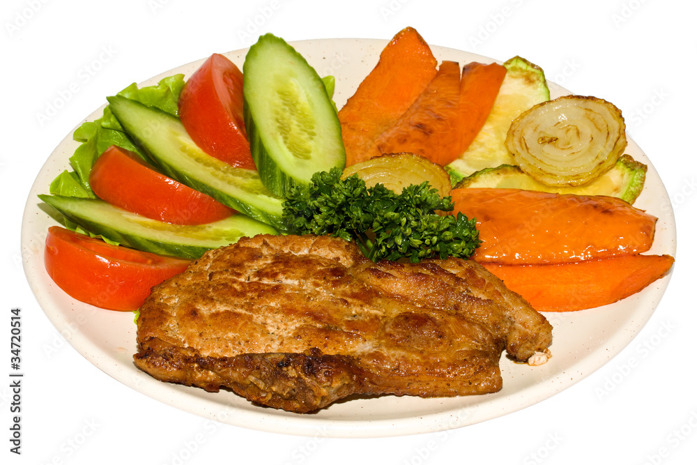 Plate BBQ meat and vegetables Plate BBQ meat and vegetables