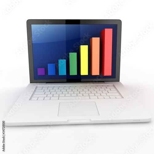 3d graph diagram bars with laptop © DNY3D
