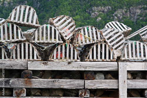 Collection of lobster pots on a jetty