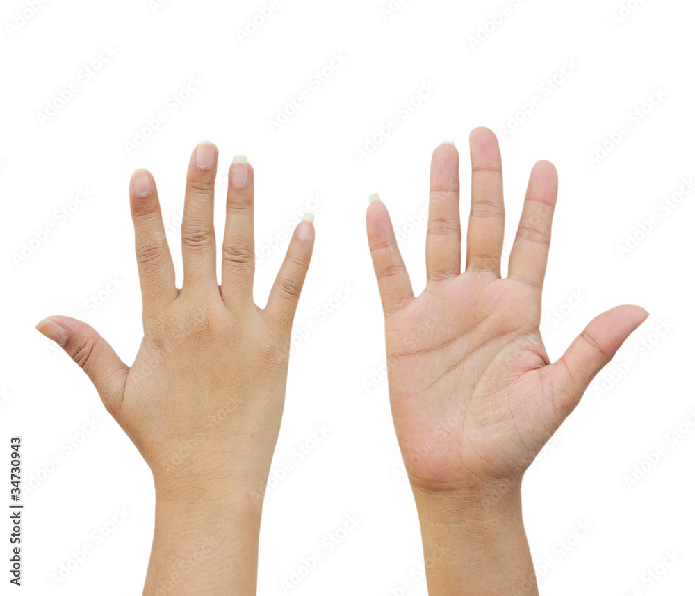 Woman hand making sign. Isolated on white background Woman hand making sign. Isolated on white background