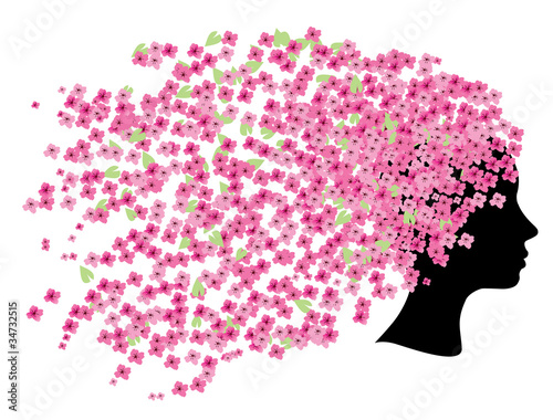 vector floral head silhouette with cherry flowers