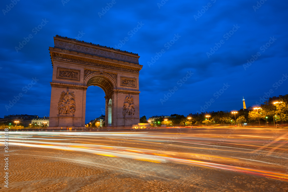 Arc de Triomphe at night, Paris, France