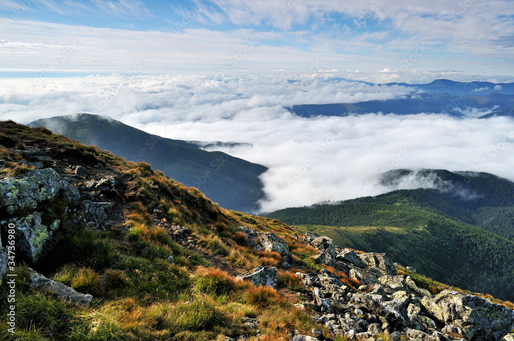 Early morning fog and clouds in the mountains
