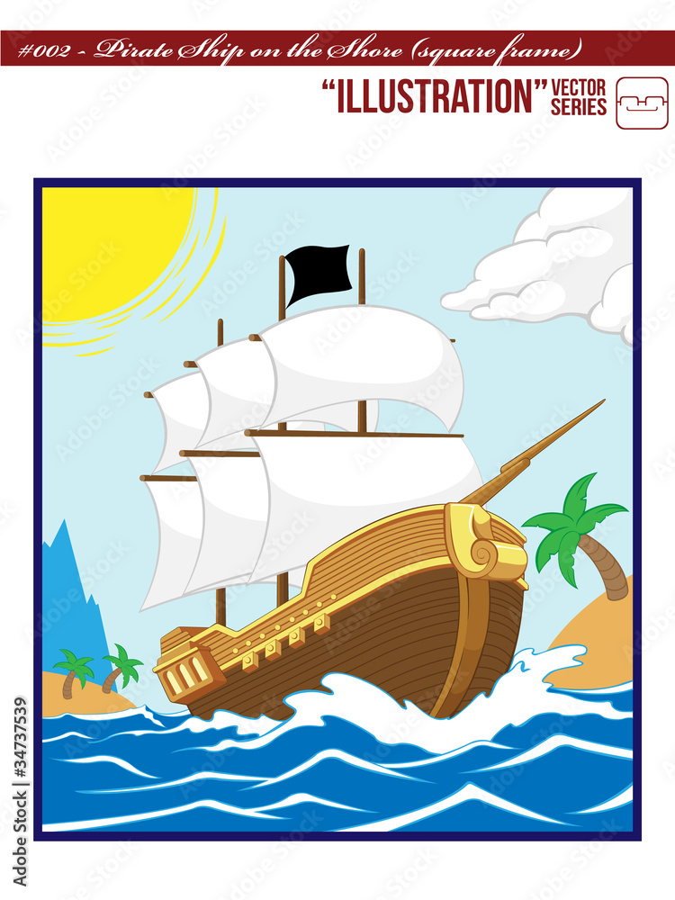 Illustration #002 Pirate Ship on the Shore_square
