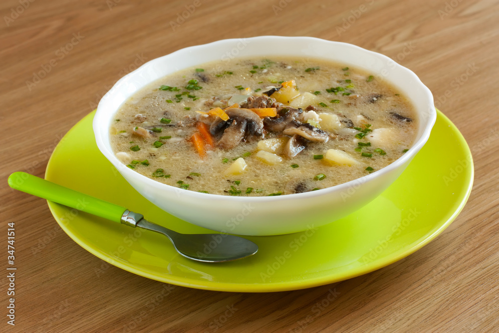 soup with mushrooms and  vegetables