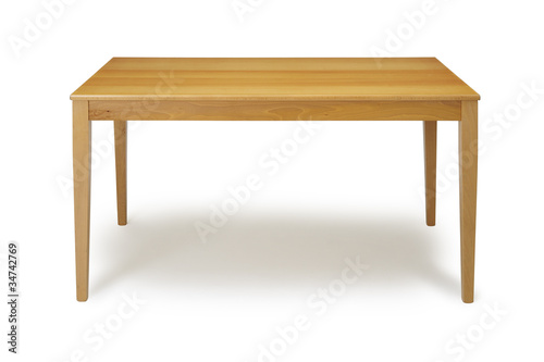 Wooden table on white background.