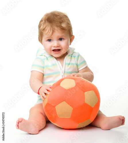 Cute little child is playing with soccer ball