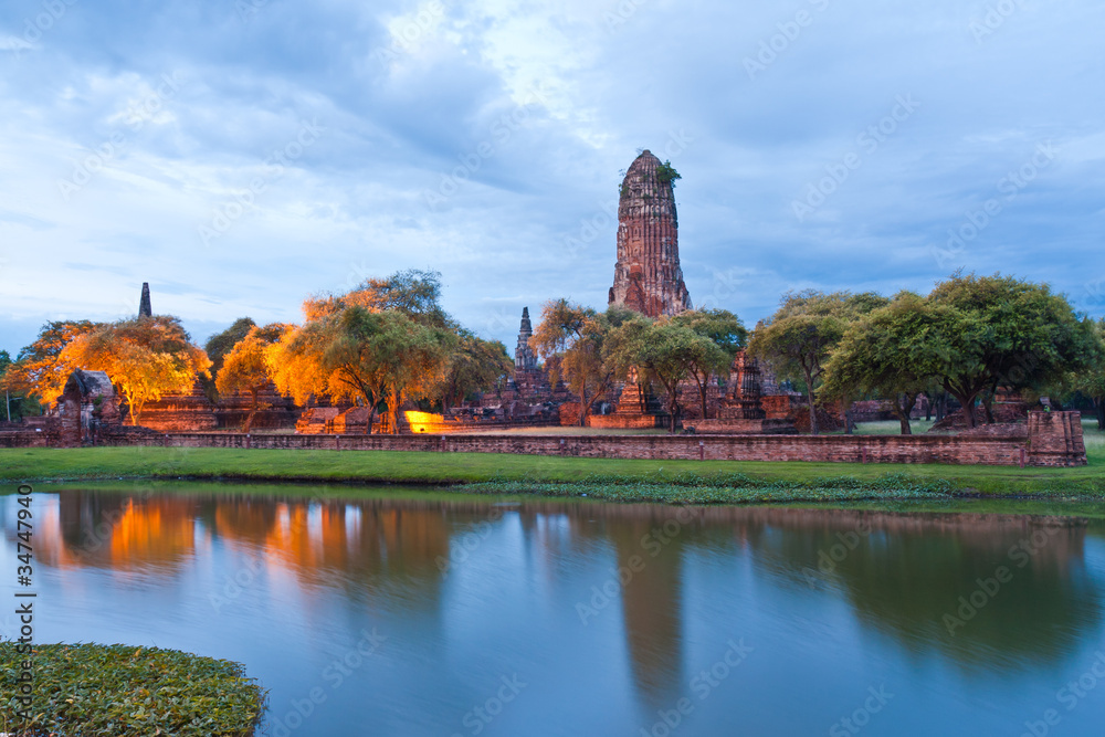 Ruin temple in Ayutthaya with lake Ruin temple in Ayutthaya with lake