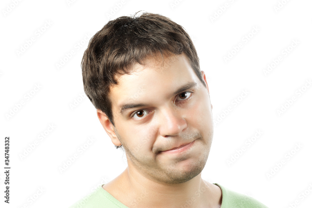 young man sceptically looking isolated on white background young man sceptically looking isolated on white background