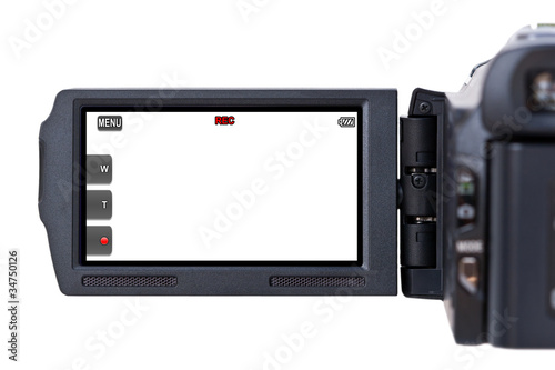 Camescope filmant sur fond blanc