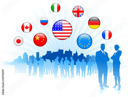Business Couple on  internet flag buttons background