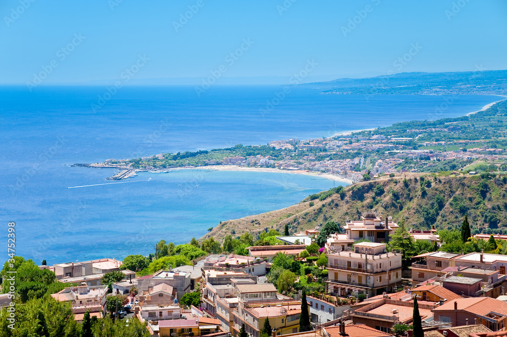 town Taormina and resort Gardini Naxos on Ionian coast