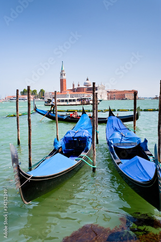 gondolas and view on San Giorgio Maggiore in Venice