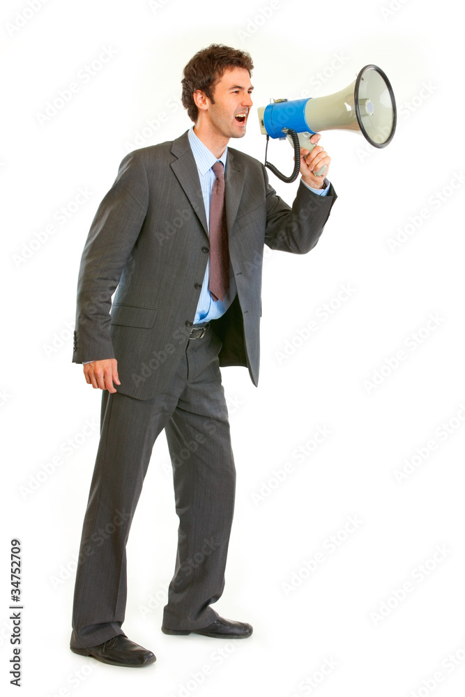 Full length portrait of frustrated modern businessman yelling Full length portrait of frustrated modern businessman yelling
