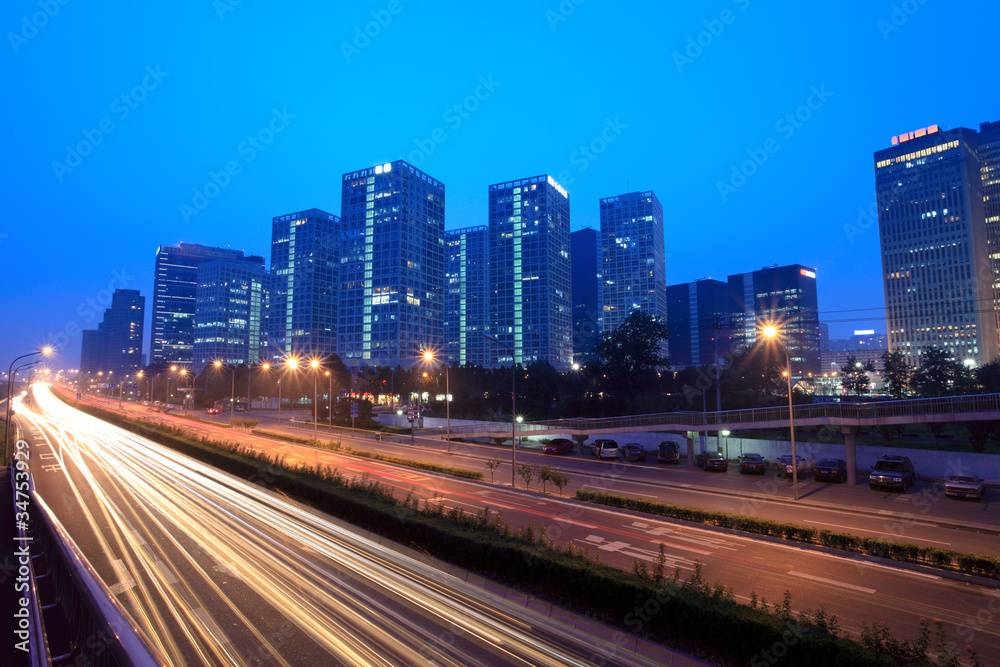 light trails on the road at dusk