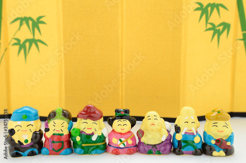 七福神　白バック　金屏風 photo