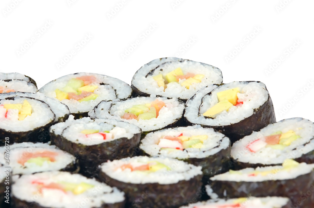 Japanese cuisine - sushi roll on white backround Japanese cuisine - sushi roll on white backround