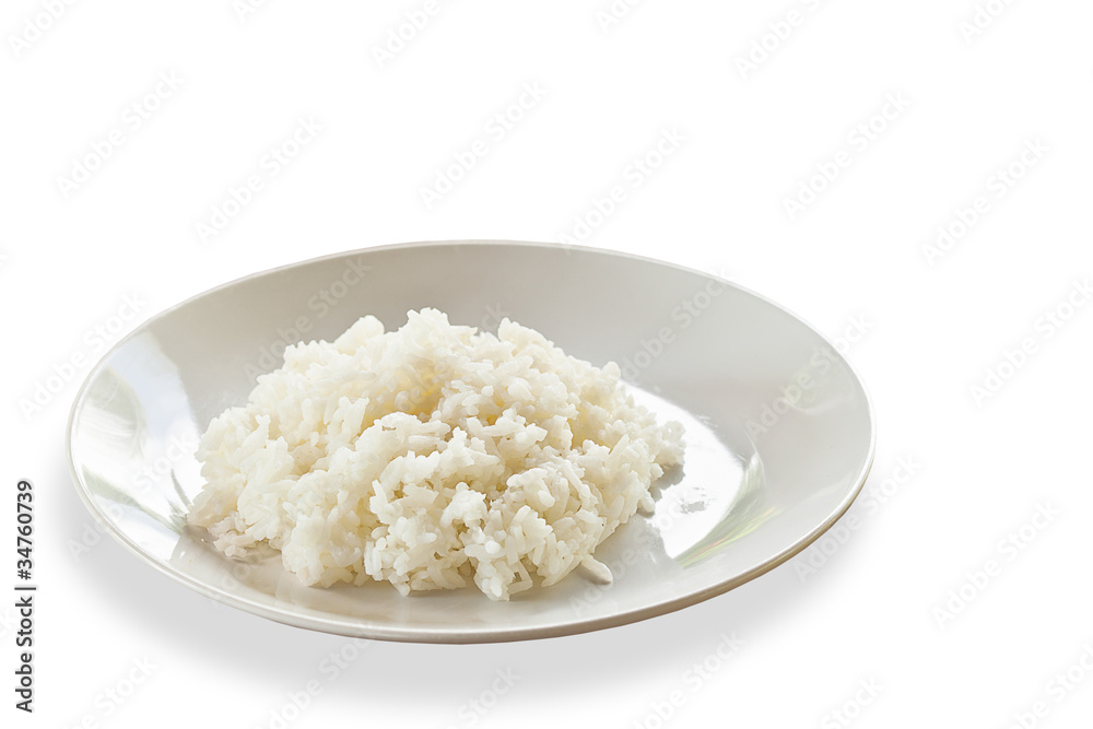 Thai food, jasmine rice cooked on plate, on white background Thai food, jasmine rice cooked on plate, on white background