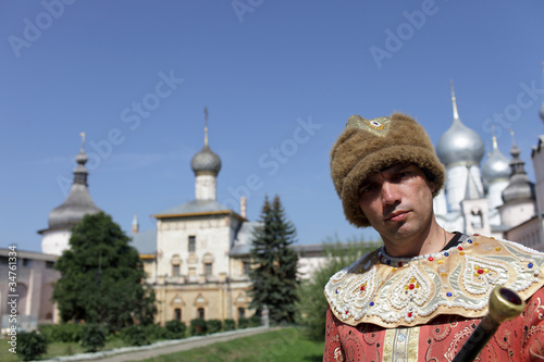 Portrait of tourist in boyar clothes