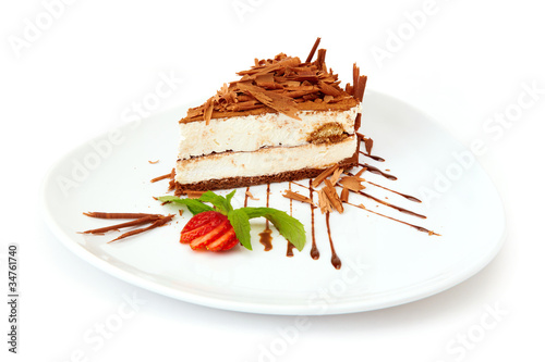 Tiramisu - classical dessert with with strawberry and mint