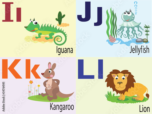 Animal alphabet I J K L.