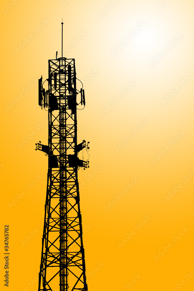 Mobile phone communication repeater antenna tower as Silhouette