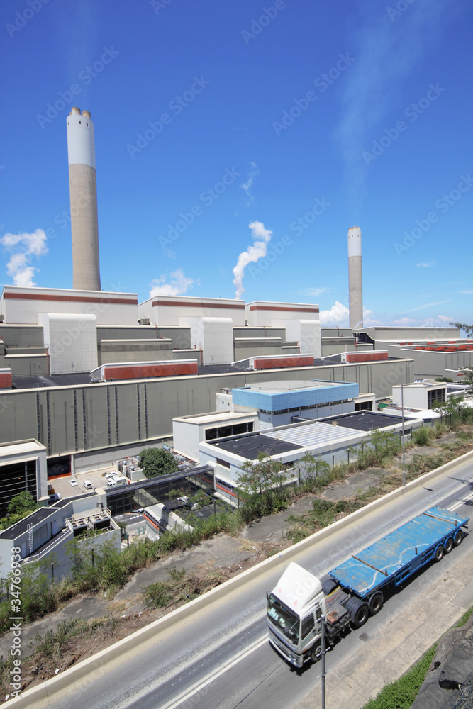 coal fired power station and car moving coal fired power station and car moving