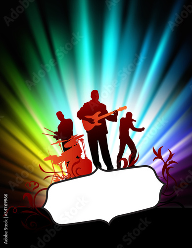 Live Music Band on Abstract Tropical Frame with Spectrum