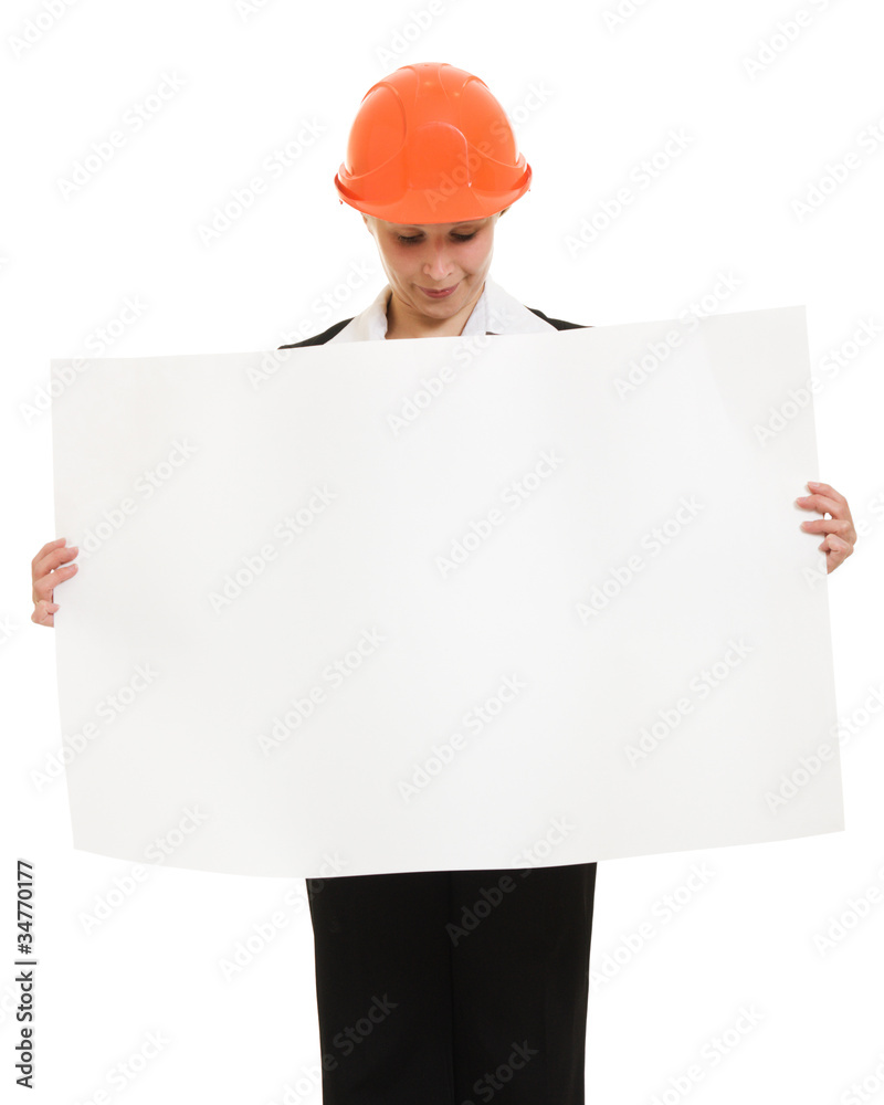 Businesswoman in a helmet on a white background. Businesswoman in a helmet on a white background.