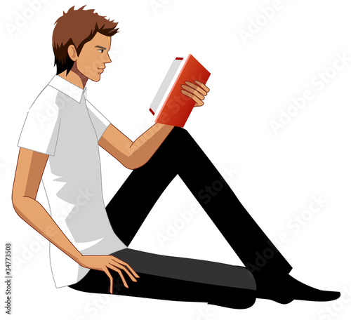 Side view of man reading book