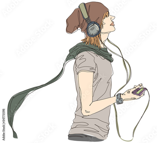Side view of man listening music