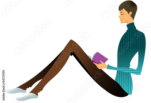 Side view of man reading book