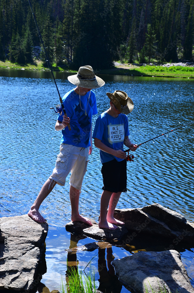 Two Teenage Boys Fishing Stock Photo