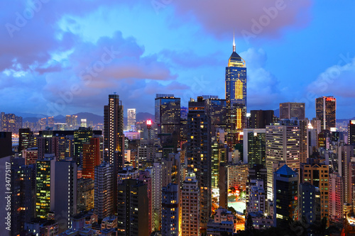 Hong Kong with crowded buildings at night © leungchopan
