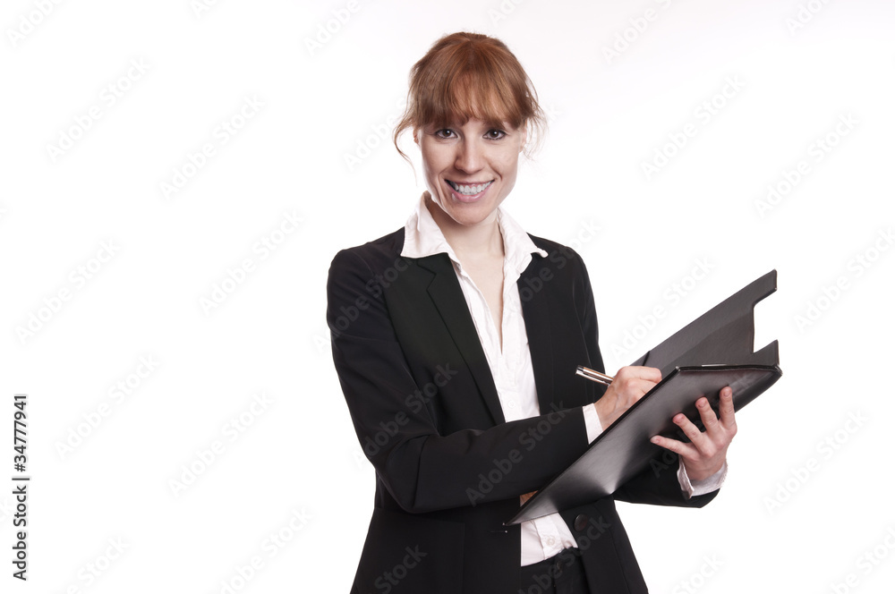 Frau - Businessfrau - Sekretärin mit Klemmbrett Frau - Businessfrau - Sekretärin mit Klemmbrett