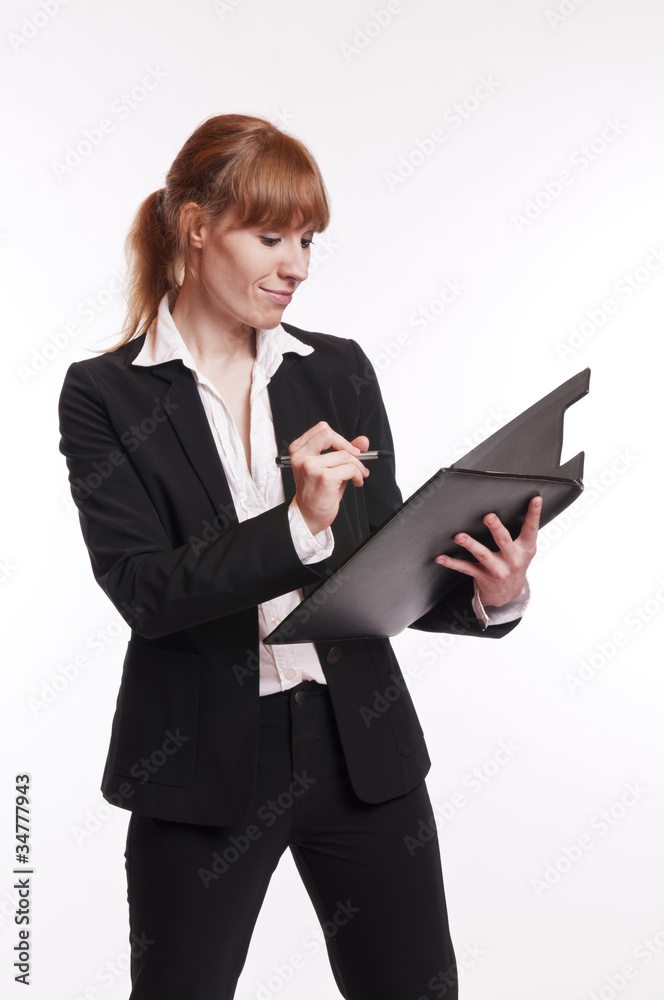 Frau - Businessfrau - Sekretärin mit Klemmbrett Frau - Businessfrau - Sekretärin mit Klemmbrett