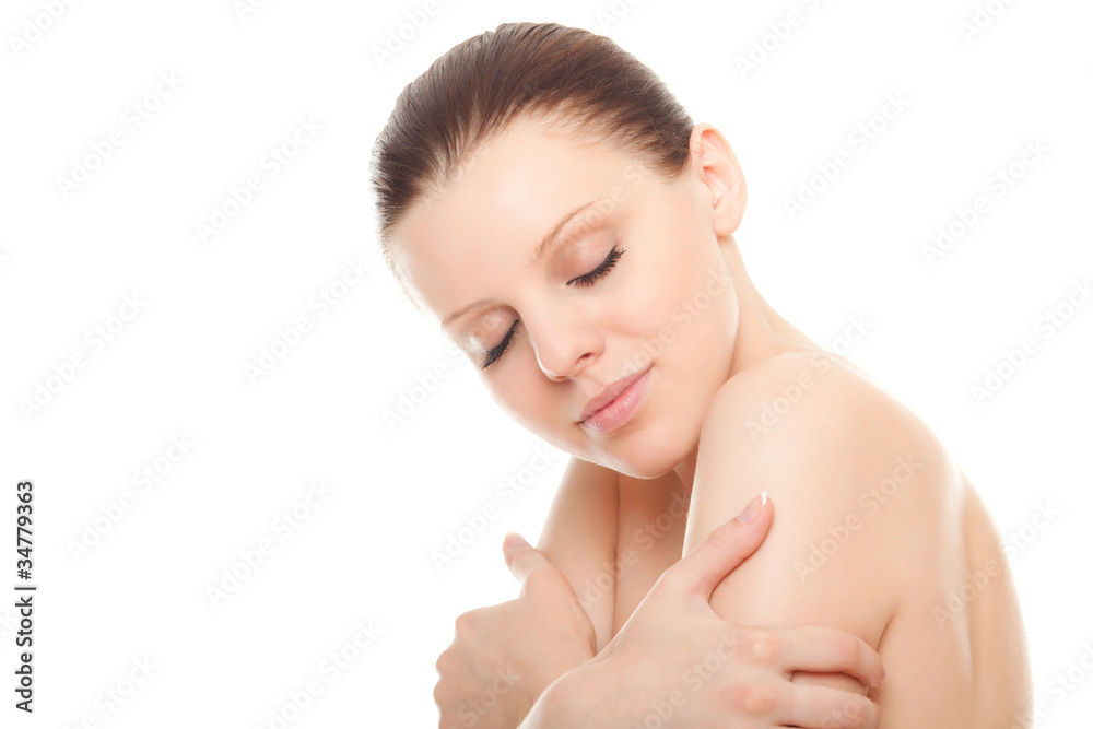 closeup face woman with fresh clean skin and closed eyes closeup face woman with fresh clean skin and closed eyes