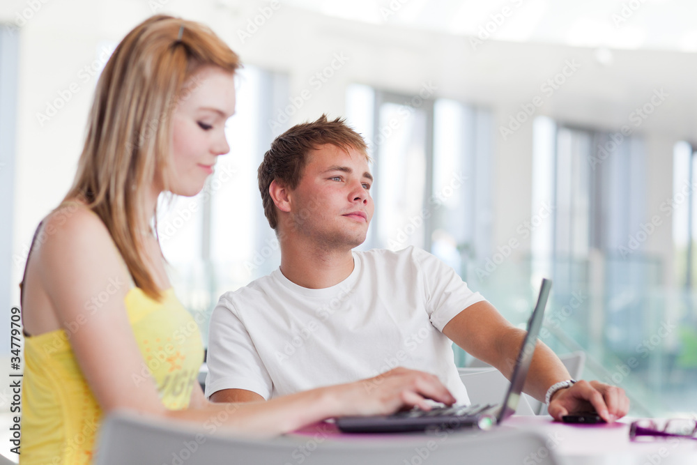 Obraz premium two college students having fun studying together