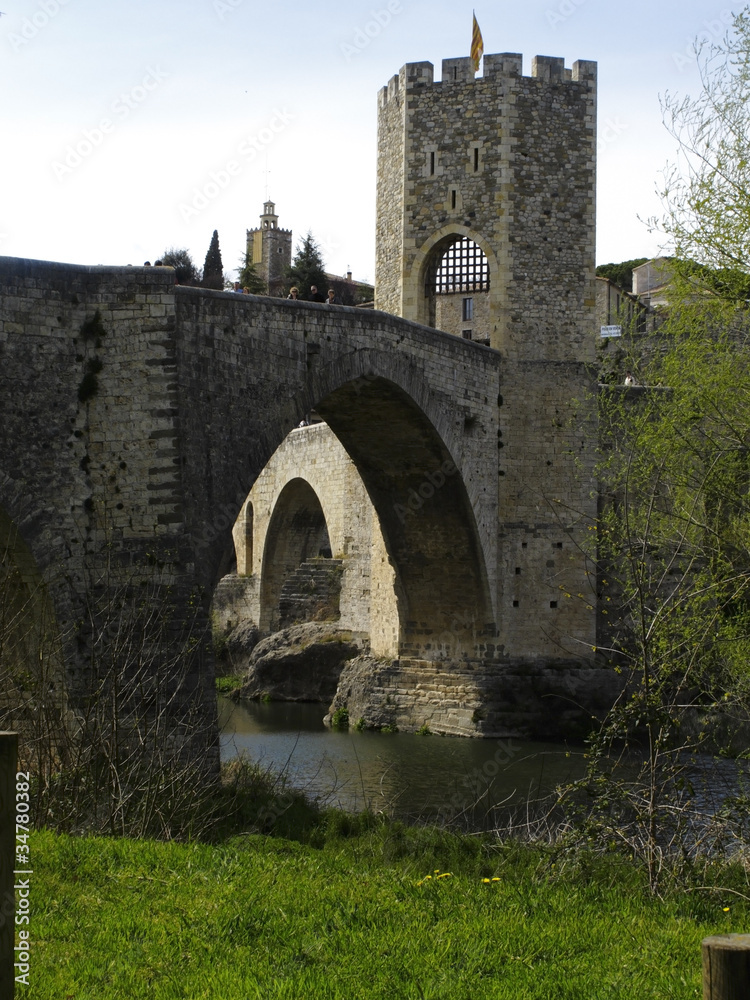 View of the medieval bridge of Besalu, Catalonia, Spain