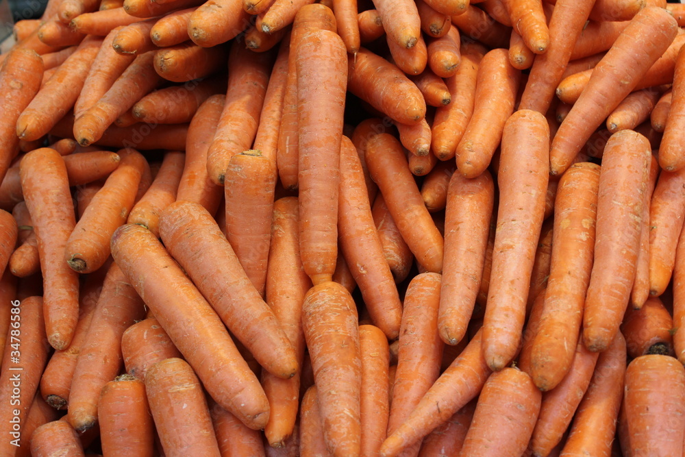 Carrots on display at the market Carrots on display at the market